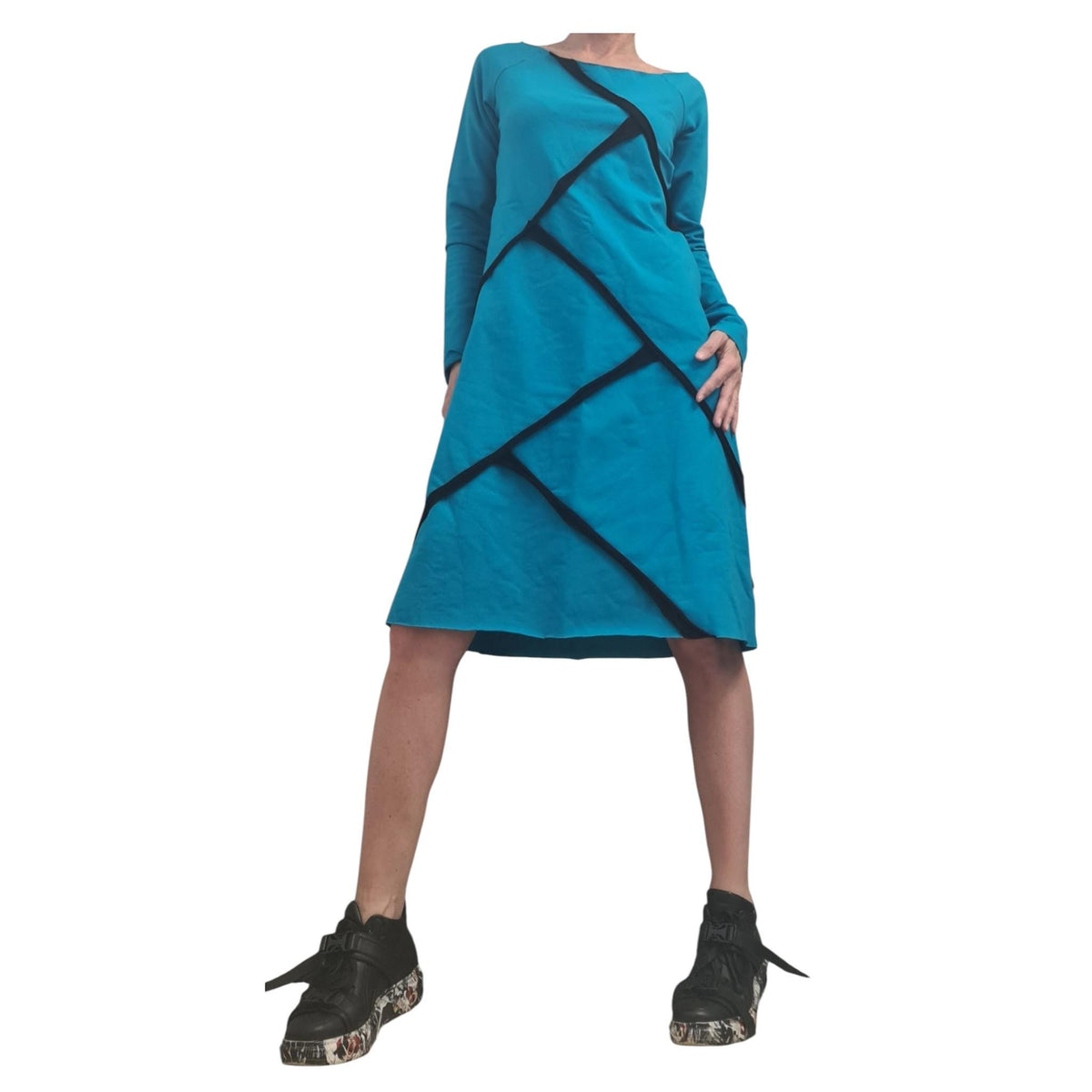Turquoise Blue Asymmetric One Shoulder Dress, Plus Size Tunic, Long Sleeve Blouson