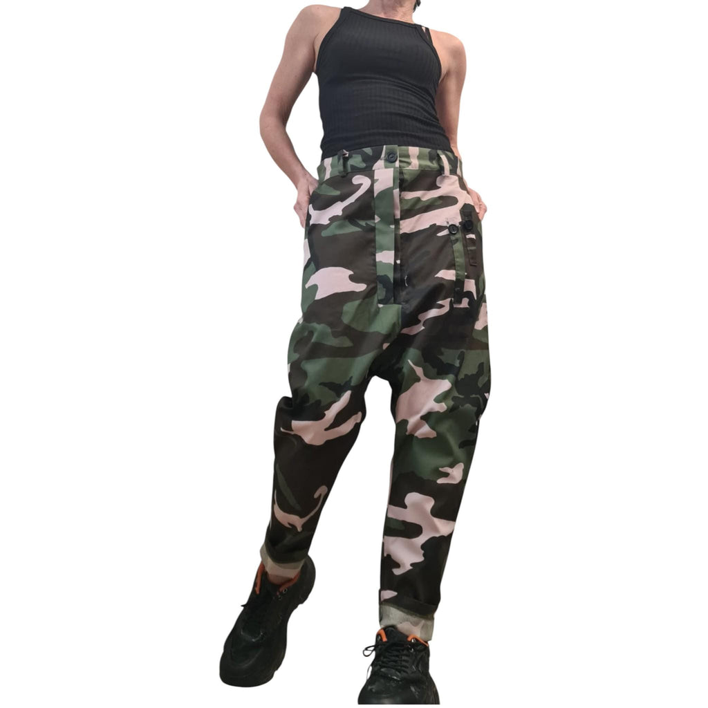 Camouflage Harem Pants, Drop Crotch Trousers, Tapered Leg