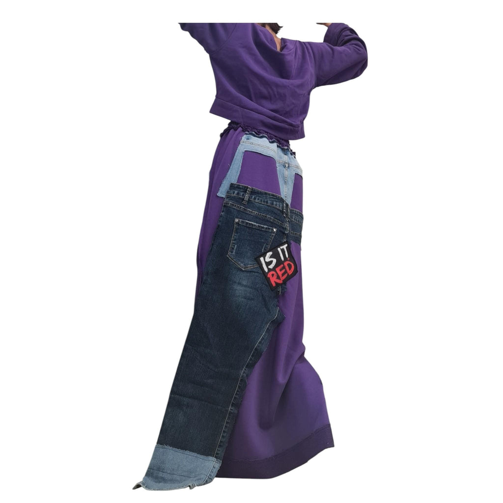 Cotton Denim Blouse Skirt Set, Extravagant Women Costume, Patchwork Design