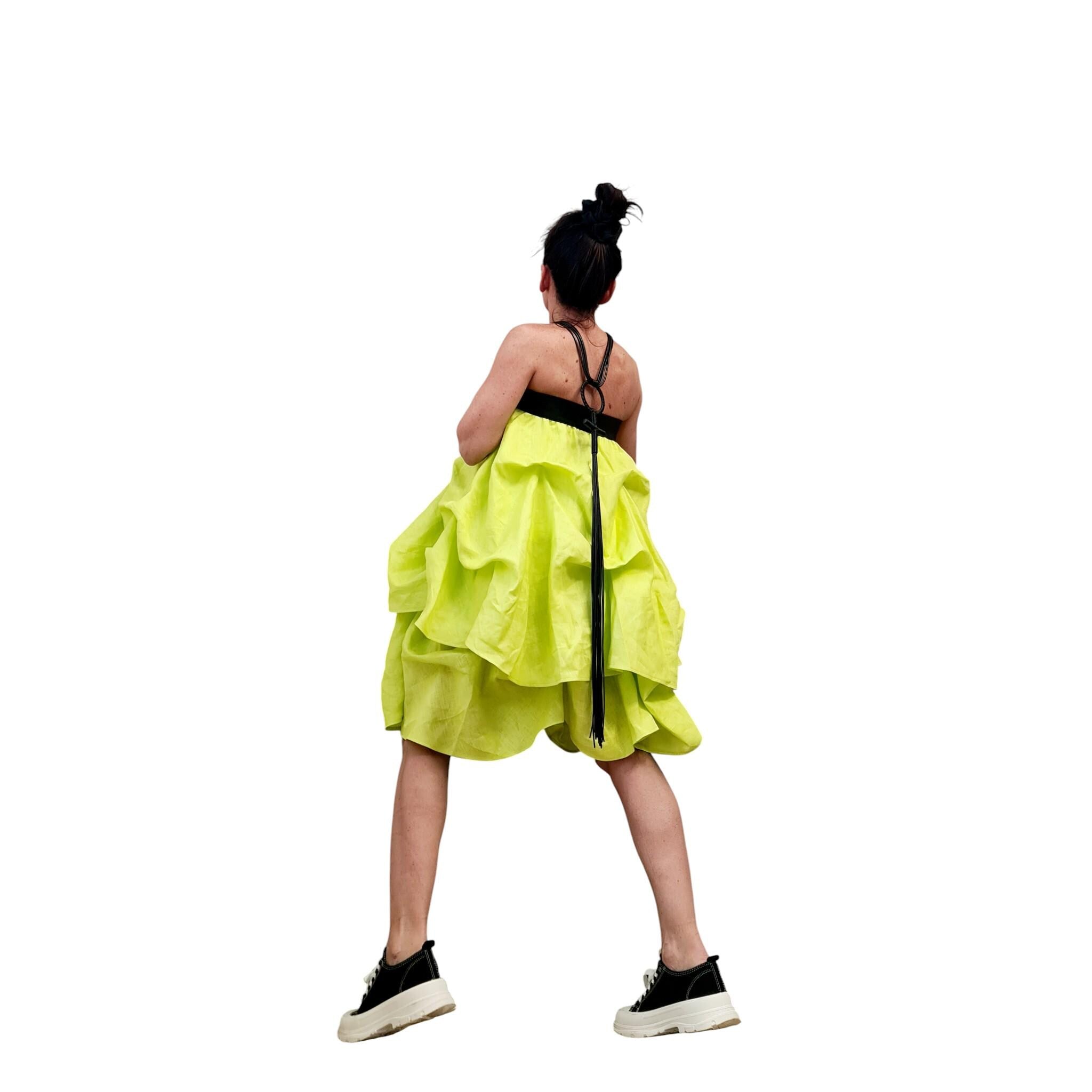 Lime Linen Layered Circle Skirt – Voluminous Avant Garde Design Womens Statement Clothing