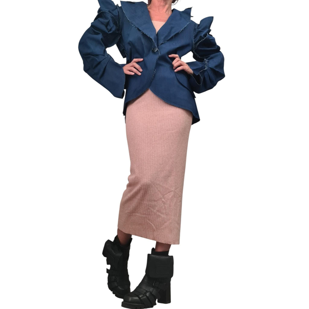 Avant Garde Deconstructed Denim Blazer, Futuristic Fitted Jacket