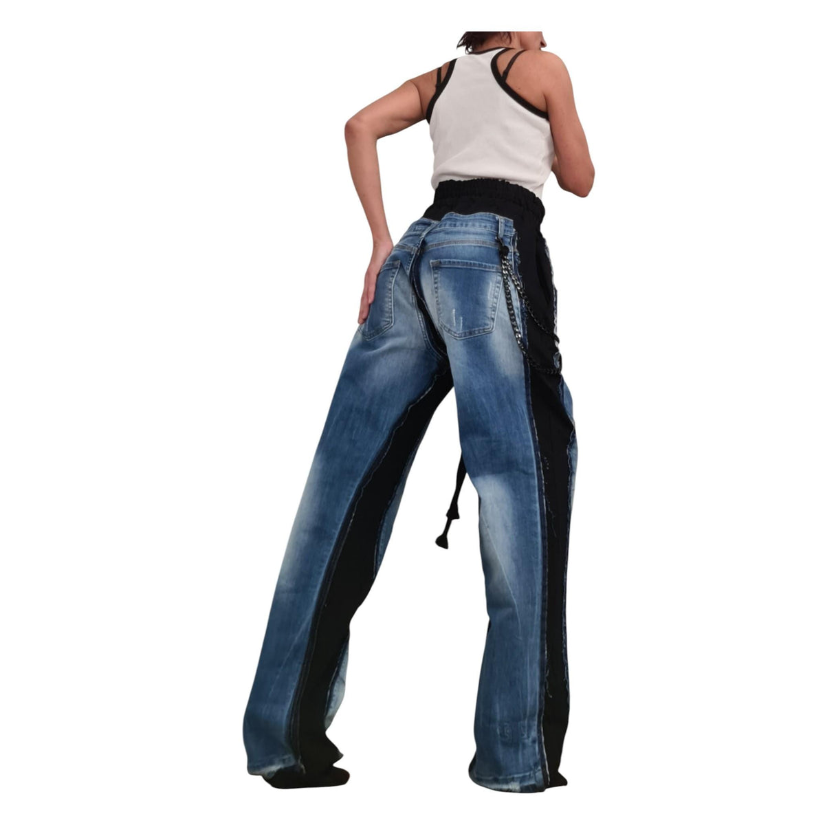 Deconstructed Denim Pants Women Wide Leg Streetwear Hip Hop Style Designer Trousers