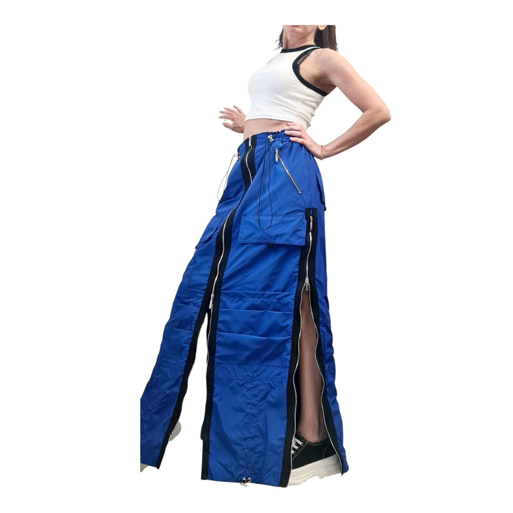 Green Cargo Maxi Skirt with Zippers, Oversized Streetwear Clothing, Techwear Style