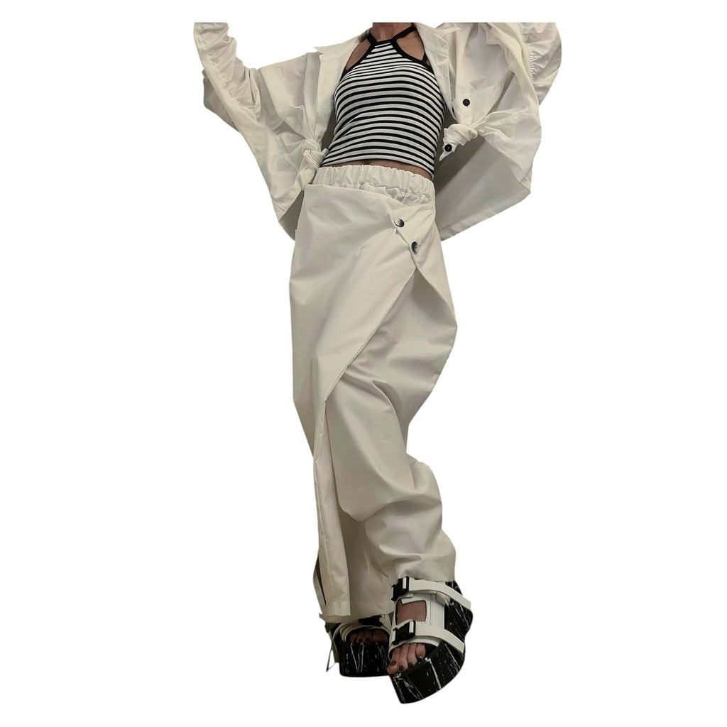 Women’s White Cotton Co-Ord Set, Asymmetrical Summer Top, Loose Harem Pants