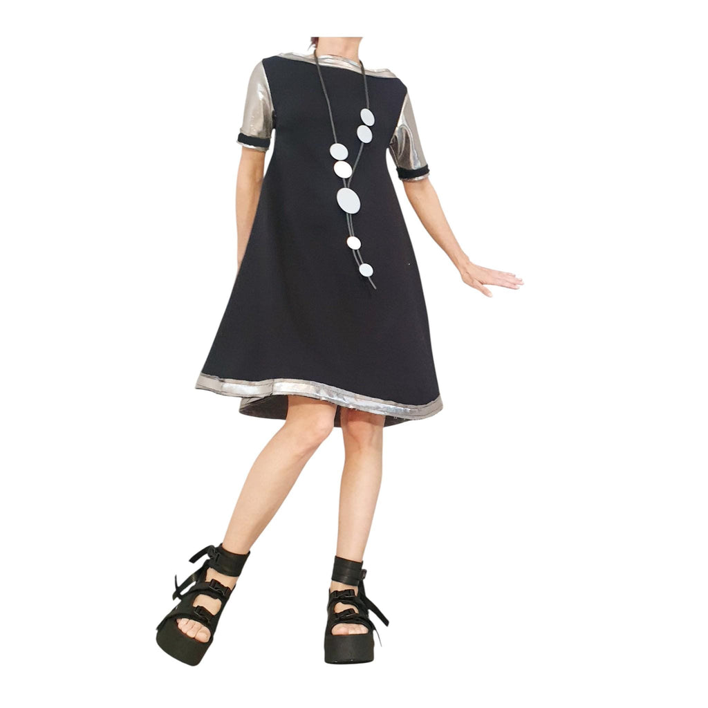 Black Silver Extravagant Dress, , Loose Deconstructed Tunic, Plus Size Clothing