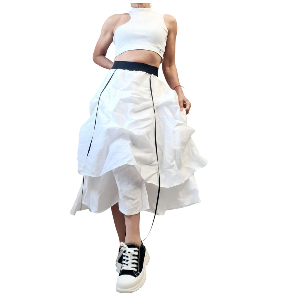 White Linen High Low Skirt, Asymmetric Convertible Dress
