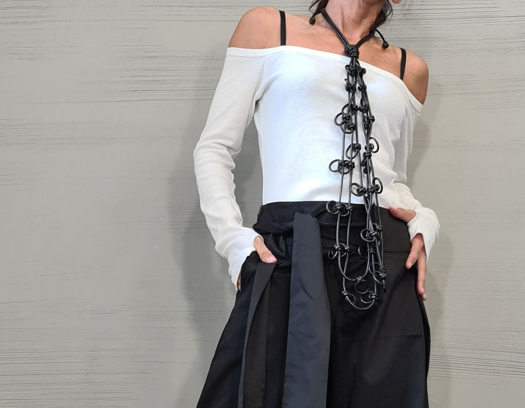 Handmade Black Gothic Necklace, Avant Garde Extravagant Jewelry