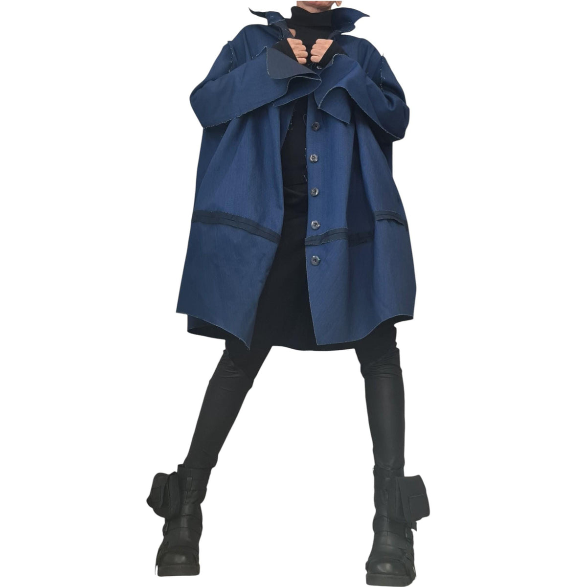 Handmade Asymmetric Denim Trench Coat,  Plus Size Clothing, Oversize Jacket