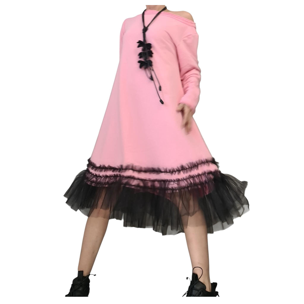 Baby Pink Loose Cotton Tulle Dress, Oversize Tunic