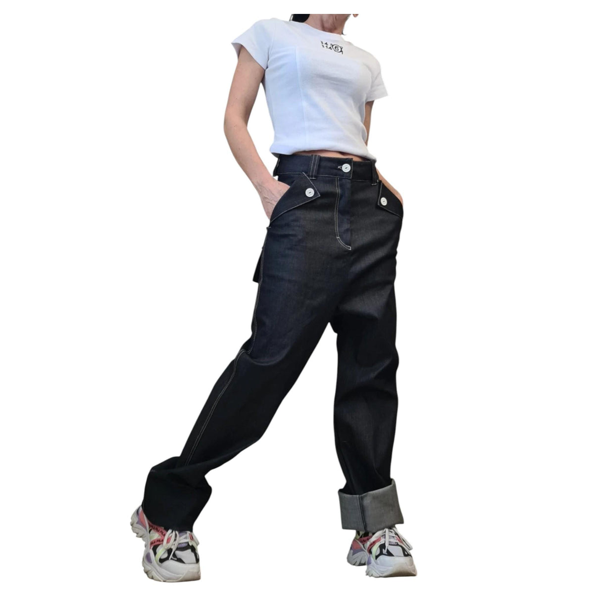 Dark Blue High-Waist Straight-Leg Denim Pants, Avant-Garde Streetwear Trousers
