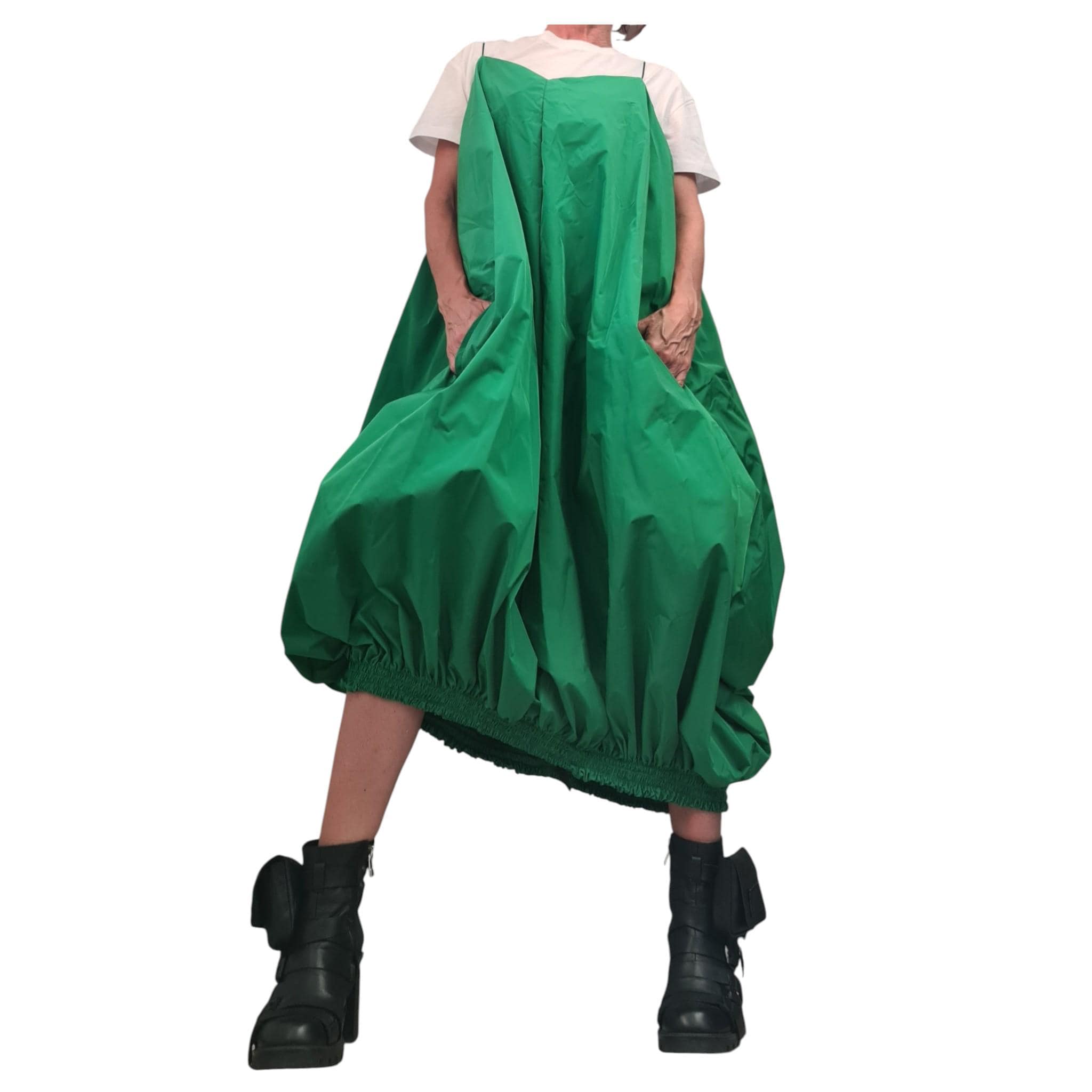 Green Long Short Loose Dress, Asymmetric Jumper Dress, Overall Tunic