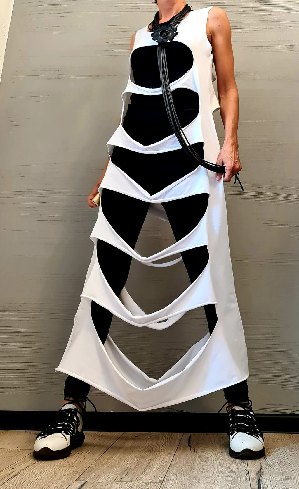 White Long Layering Top | Raw Cut Asymmetric Design | outfit for women | conceptual