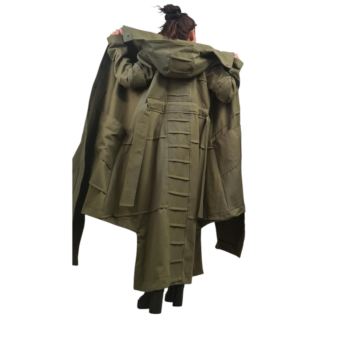 Ivory Hooded Denim Coat, Oversized Asymmetrical Jacket, Long Designer Trench Coat, Plus Size Outerwear