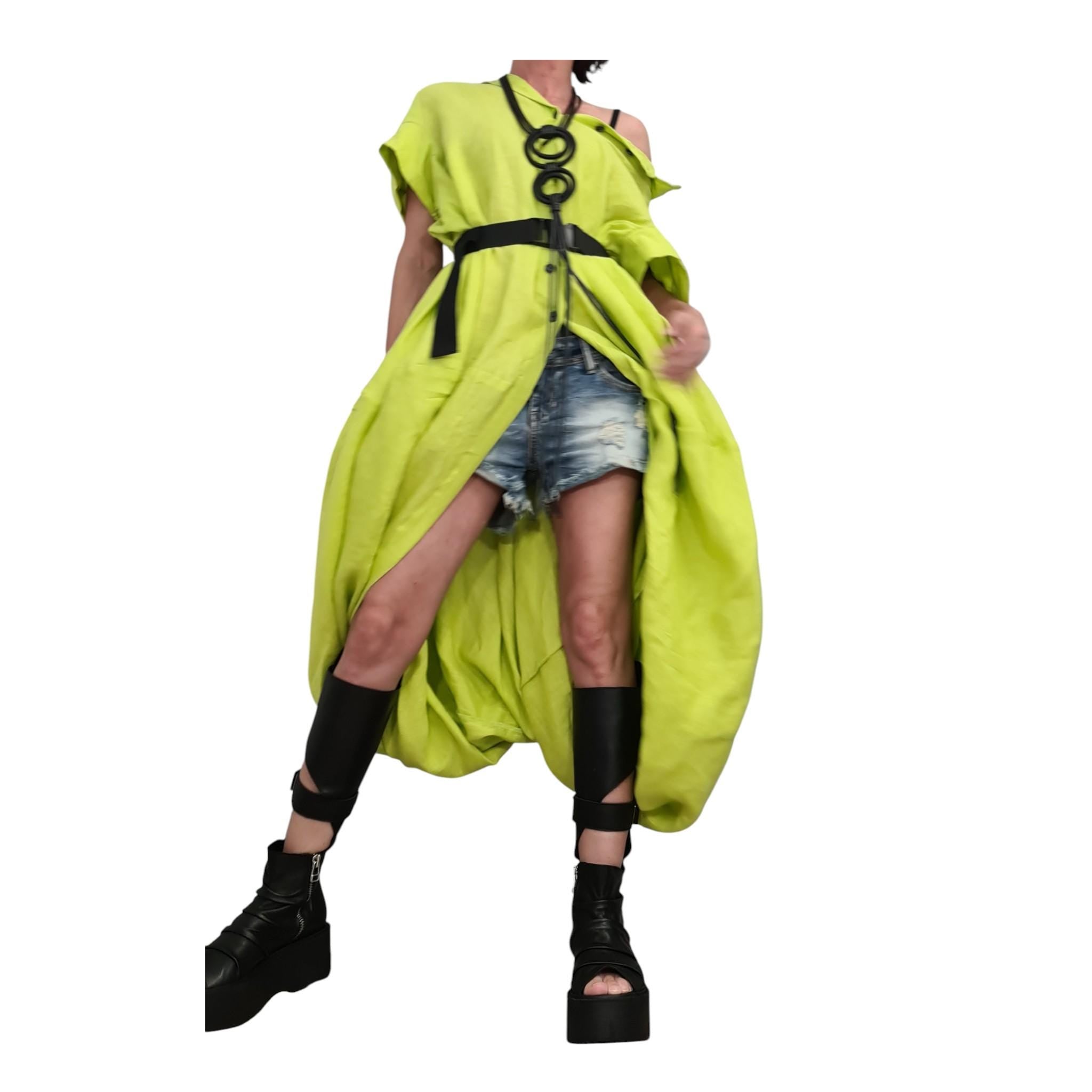 Green Oversized Linen Shirt | Balloon Shape | extravagant womens clothing
