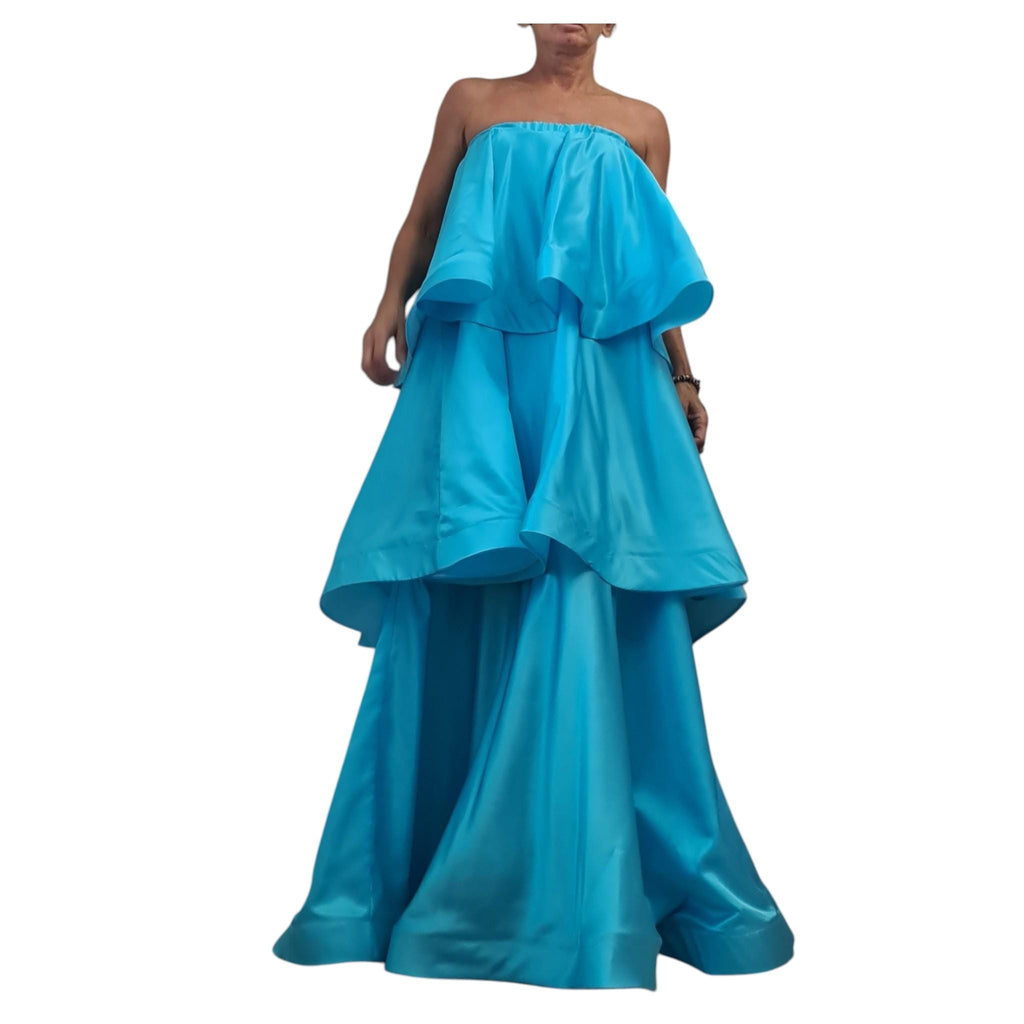 Turquoise Strapless Maxi Dress, Boho Wedding Guest Gown, Convertible Evening Dress, Resort Beach Outfit