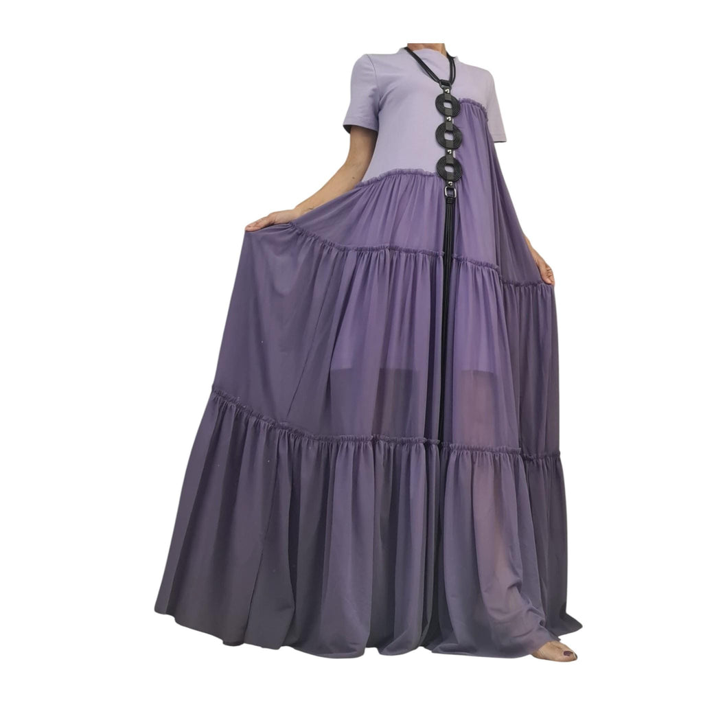 Lavender Asymmetric Cotton Tull Dress, Plus Size Maxi Clothing