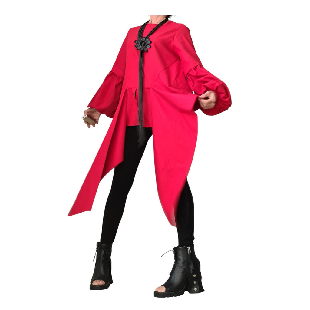 Red Linen Asymmetric Shirt, Oversize Tunic Top, Loose Tunic, Boho Style