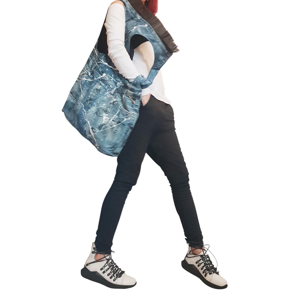Handmade Denim Backpack – Avant Garde Statement Bag, Artistic Rucksack, Sustainable Casual Shoulder Bag