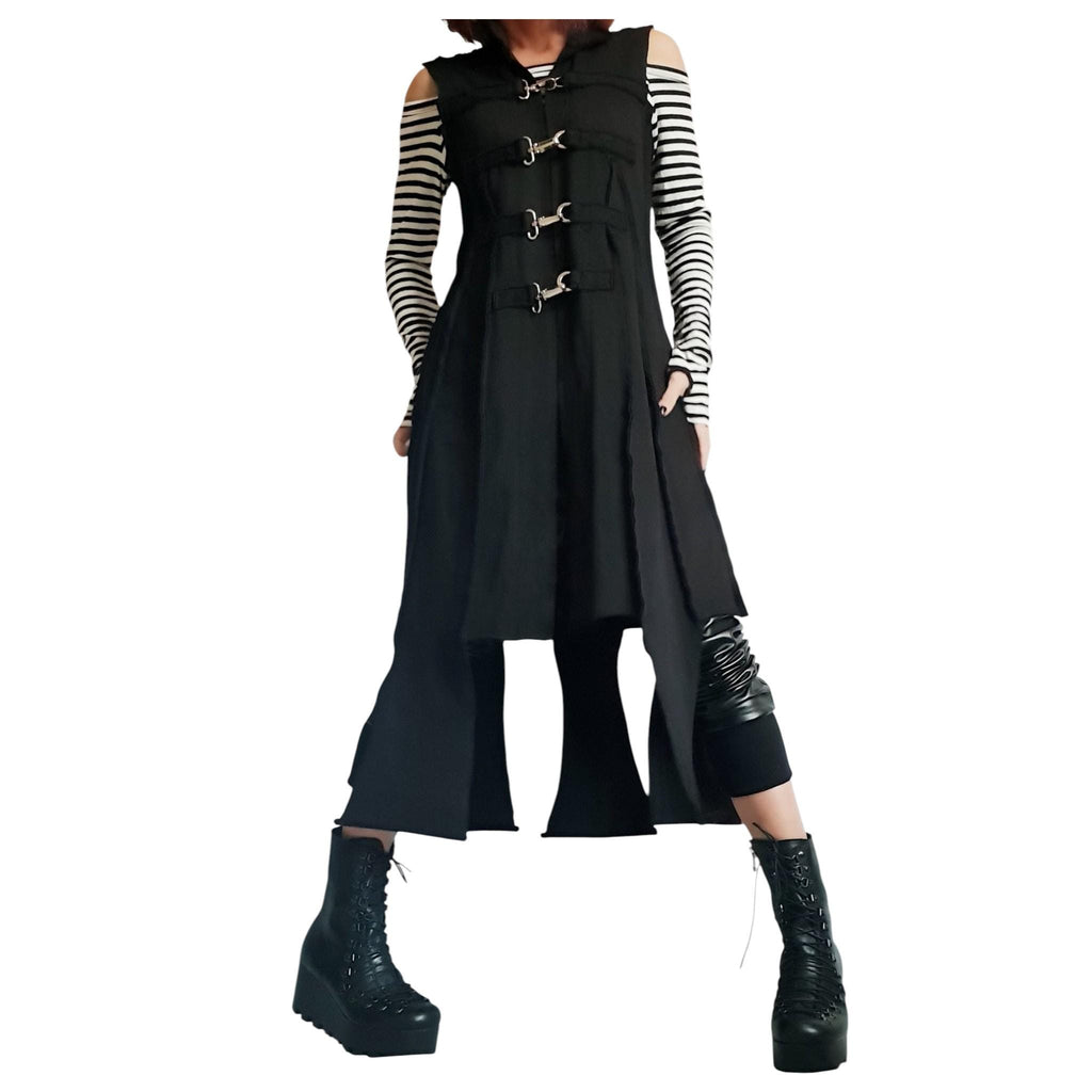 Dusty Pink Asymmetrical Maxi Vest, Sleeveless Layered Coat, Multiple Metal Buckle Closures