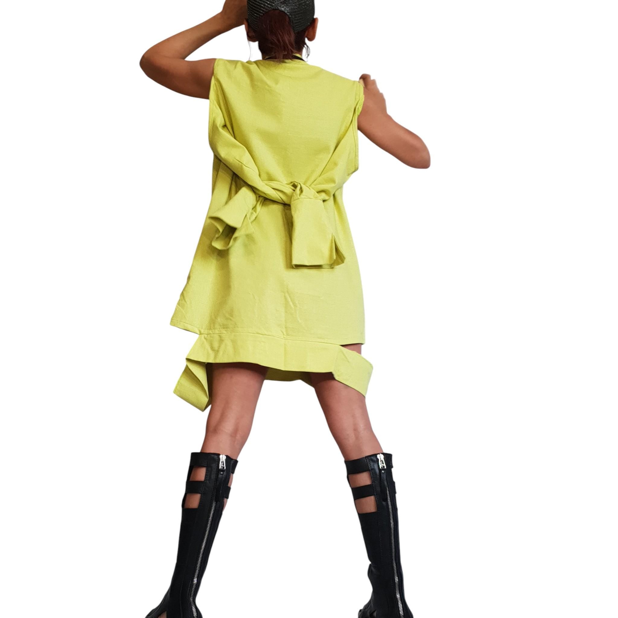 Yellow Flax Shirt Dress / Long Linen Tunic Plus Size Women Clothing/ Loose Summer Dress