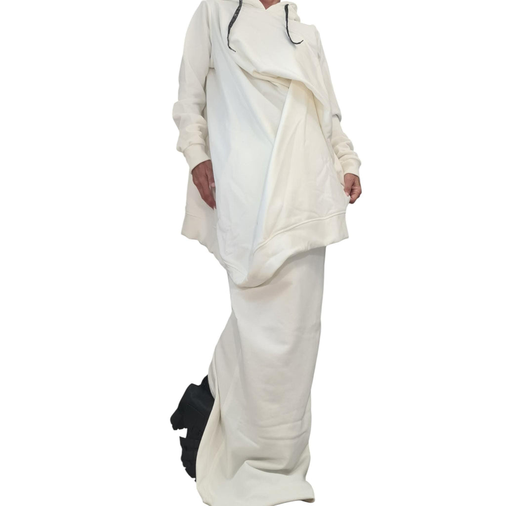 Brown Cotton Wrap Maxi Skirt, Oversized Asymmetrical Hooded Tunic, Two-Piece Co-Ord Set, Plus Size