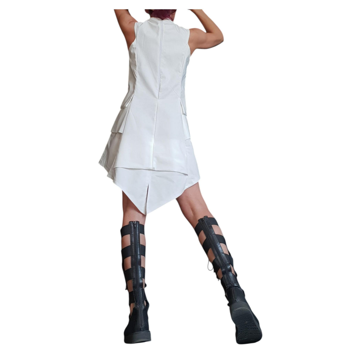 White Asymmetric Extravagant Dress, Plus Size Clothing, Sleeveless Gown