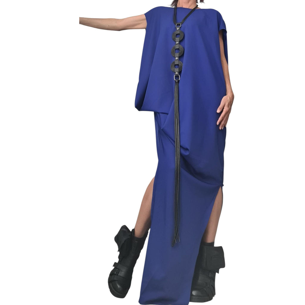 Royal Blue Oversize Maxi Dress, Avant Garde One Shoulder Drape