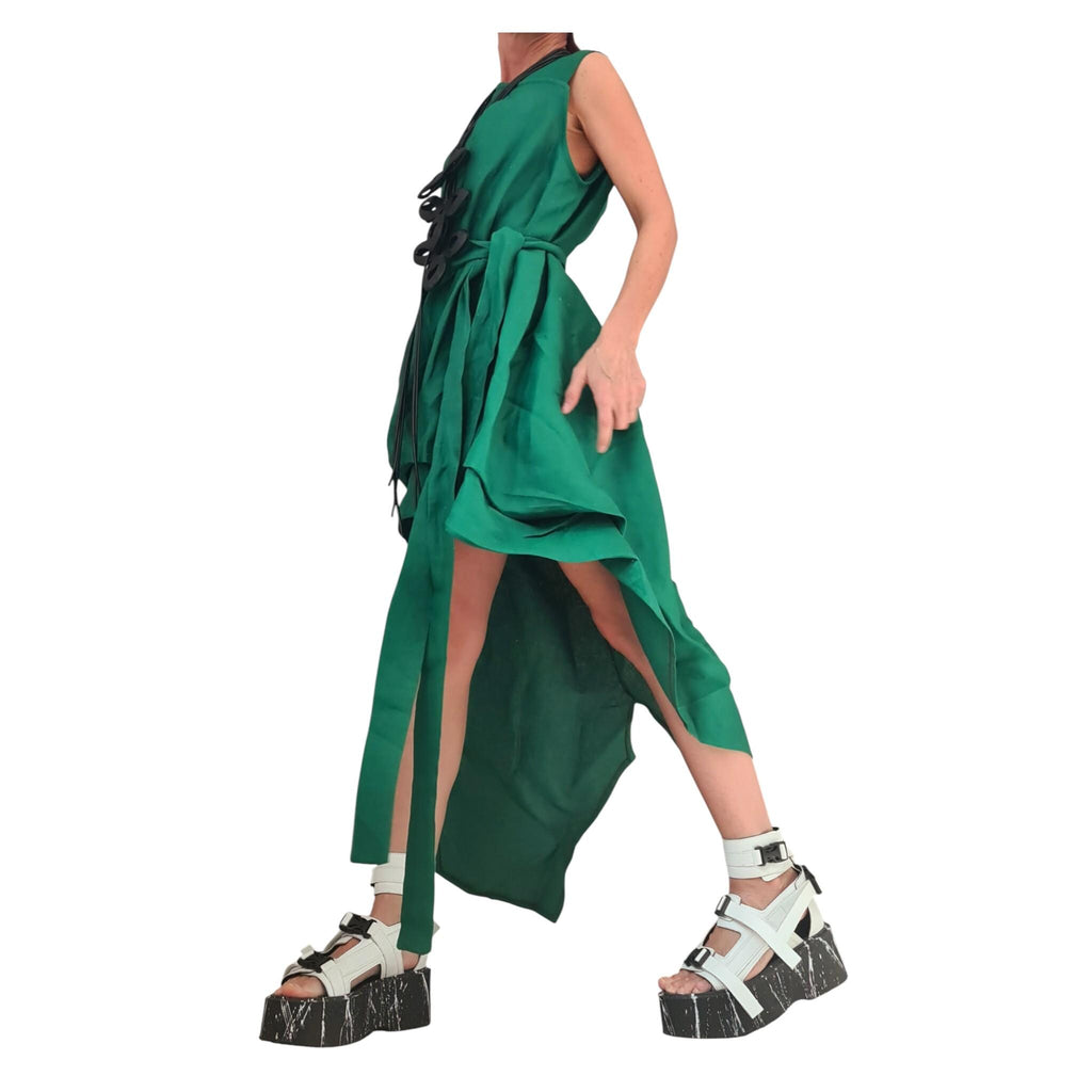 Green Linen Dress, High Low Asymmetric Design, Short Front Long Back, Sleeveless Linen Tunic