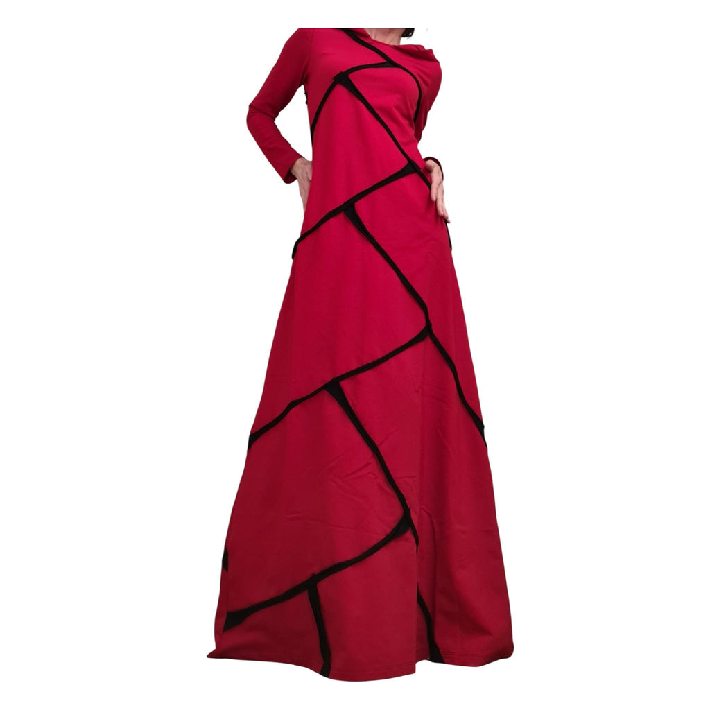 Long Hooded Red Cotton Dress, Plus Size Extravagant Gown