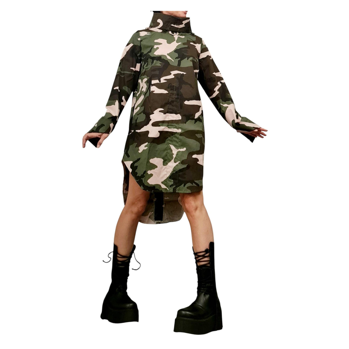 Camouflage Asymmetric Shirt Tunic | Adjustable Drawstring Details | handmade clothing | avant garde
