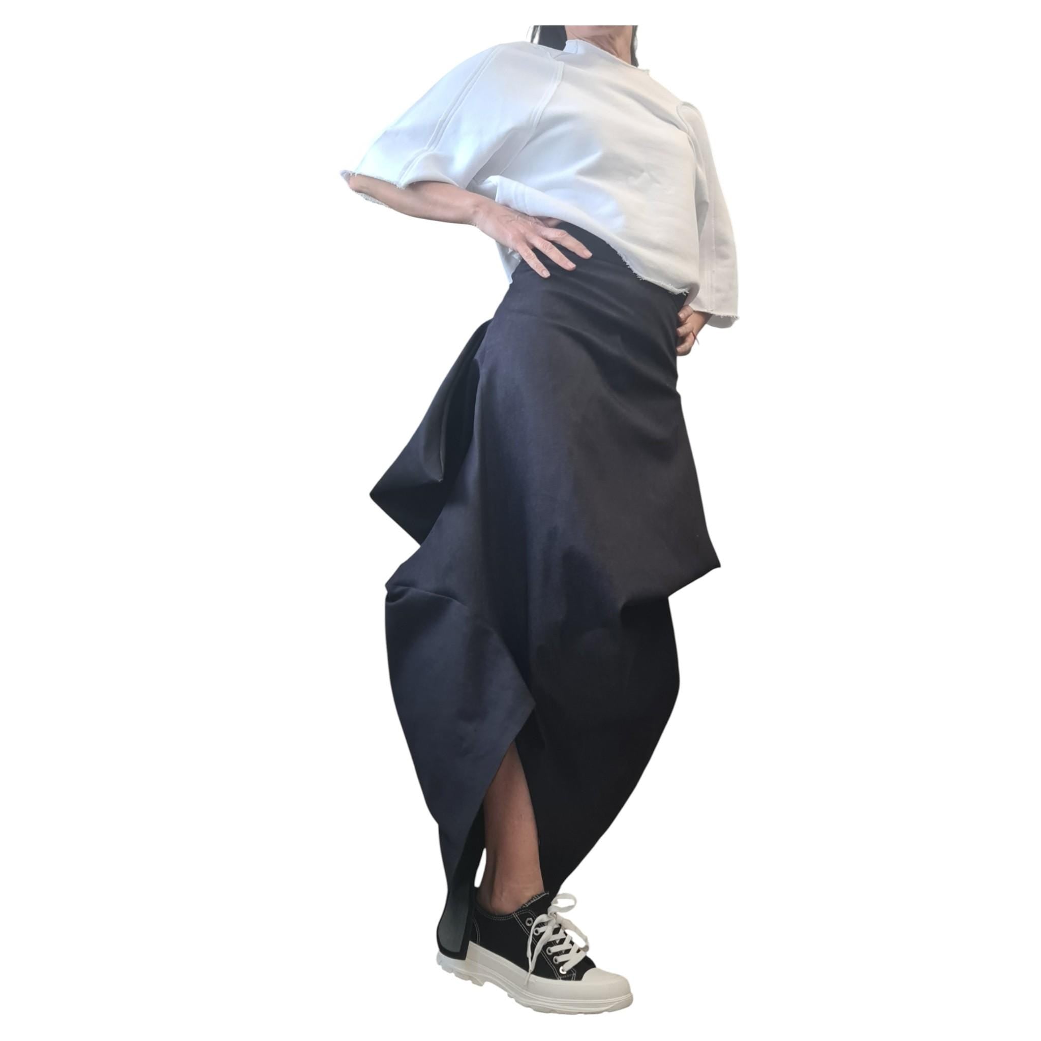 Asymmetric Denim Maxi Skirt, Oversized Avant Garde Clothing, Deconstructed Black Skirt