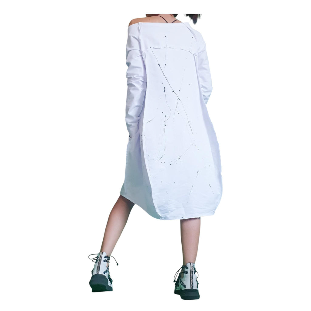 White French Terry One Shoulder Tunic, Oversized Sweatshirt Dress, Asymmetric High Low Cut