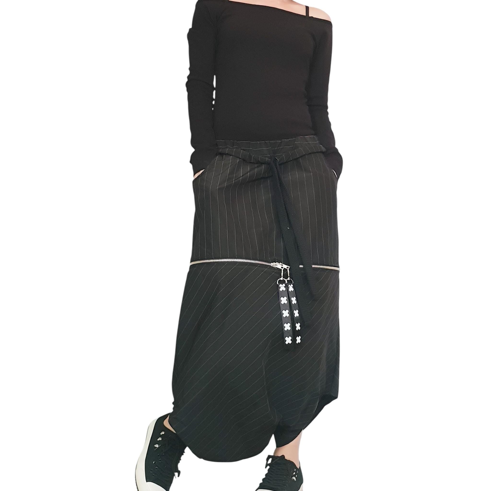 Extravagant Skirt Pants/Asymmetric Skirt Pants/Extravagant Harem Pants/Baggy Pants/Short Black Pants/Casual Harem Trousers