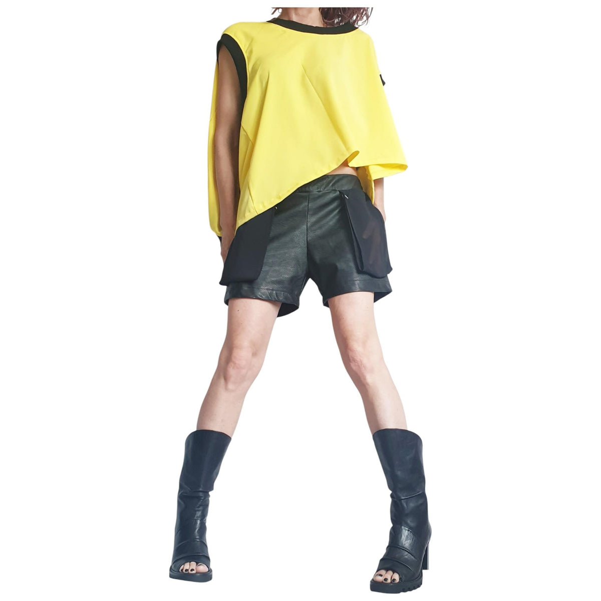 Avant Garde Yellow Skirt, Loose Maxi Asymmetric Oversize Women Clothing, Convertible Outfit