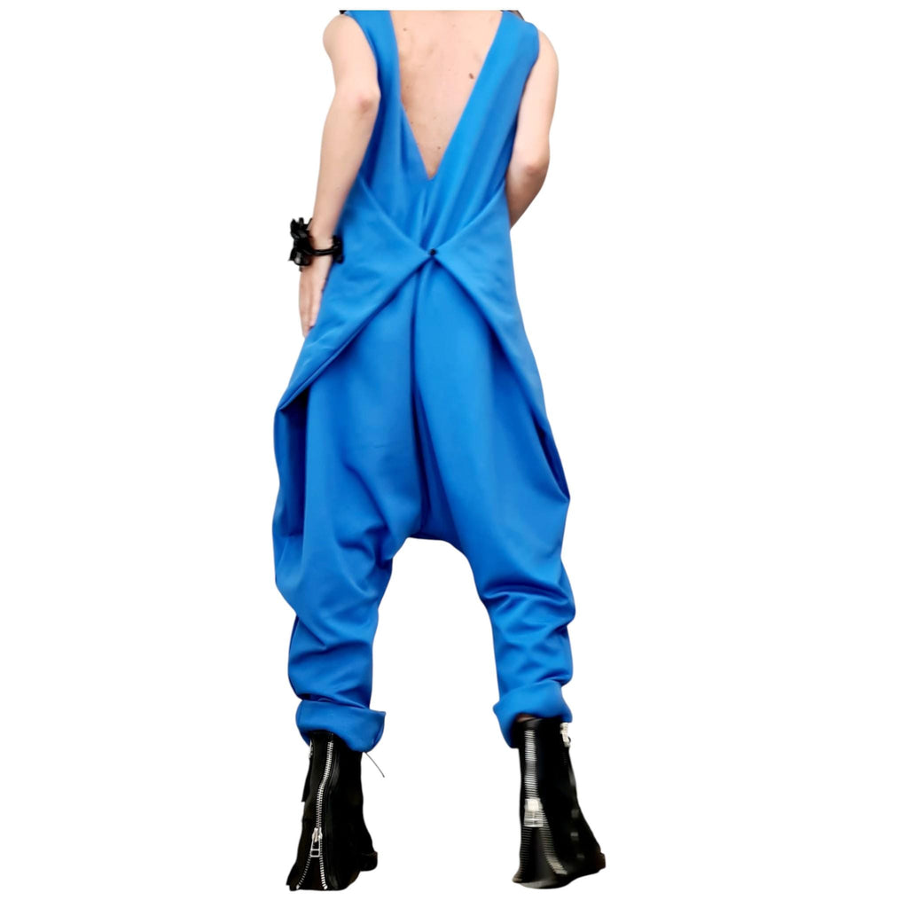 Blue Harem Jumpsuit, Drop Crotch Jumpsuit, Plus Size Overall, Oversized Women Clothing