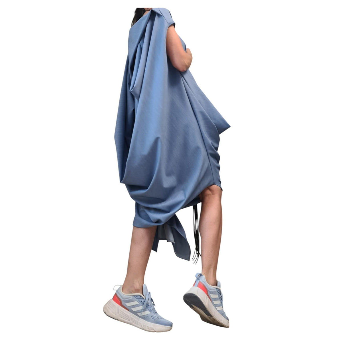 Denim Avant Garde Long Dress, One Shoulder Drape Silhouette, Plus Size kaftan