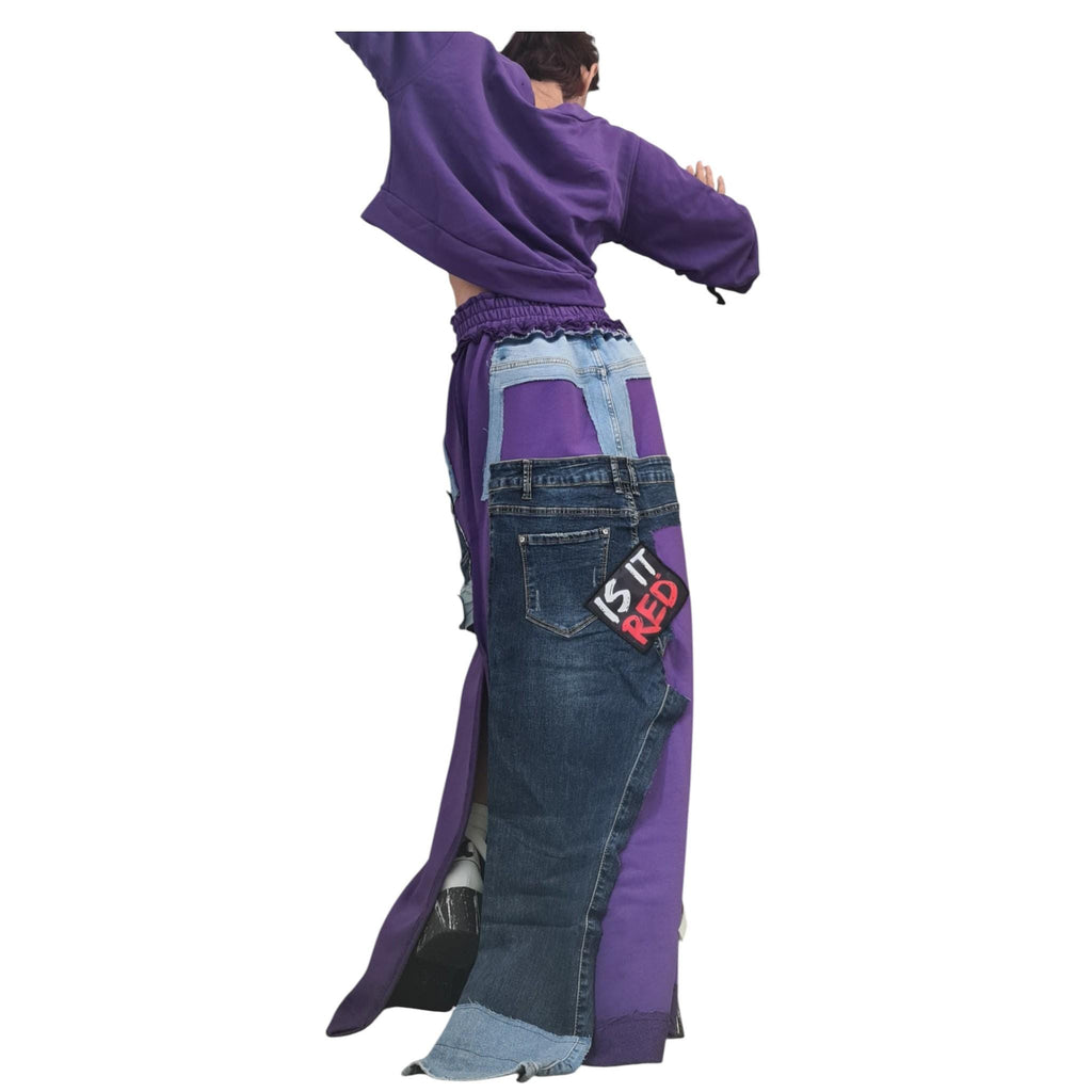 Cotton Denim Blouse Skirt Set, Extravagant Women Costume, Patchwork Design