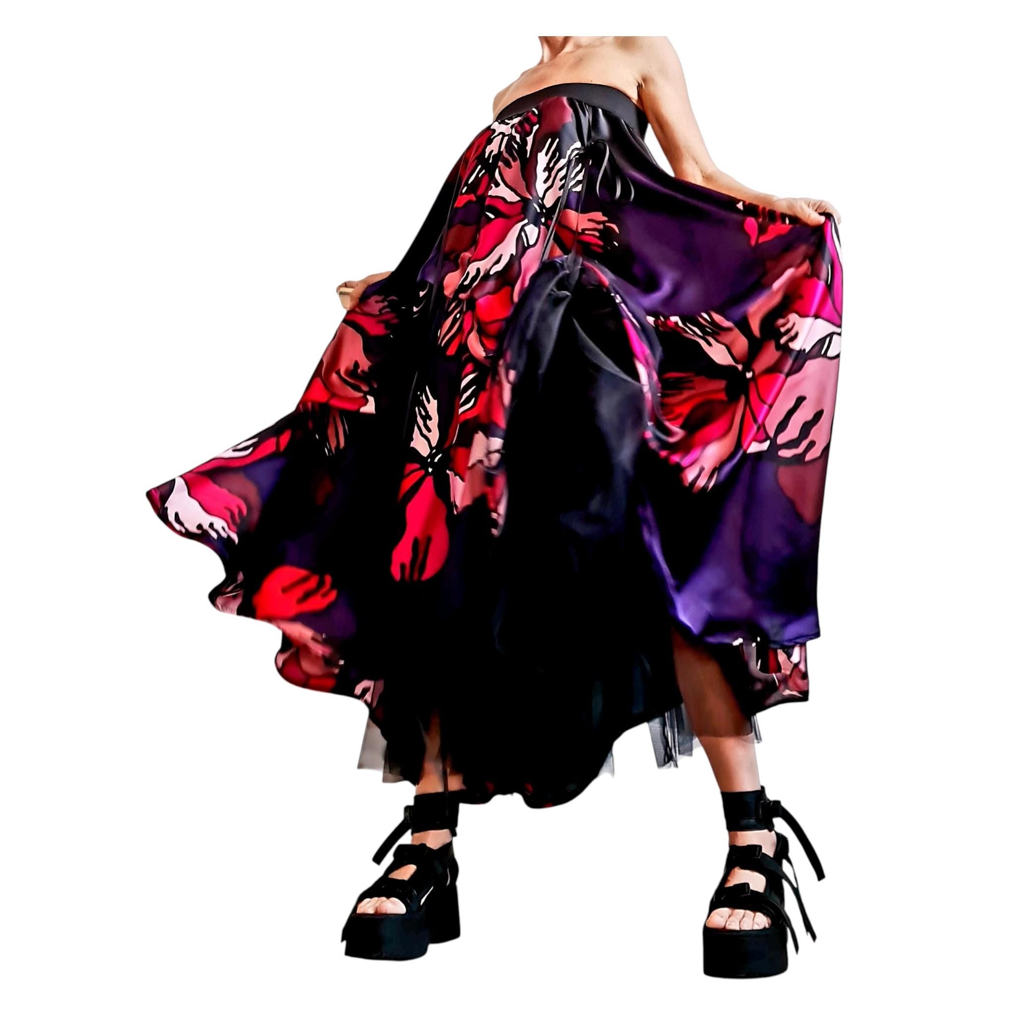 Satin Floral Tulle Bottom, Avant Garde Cocktail Artwear, Statement Party Piece