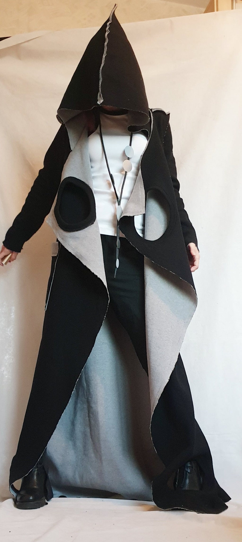 Black Grey Hooded Wool Vest, Plus Size Asymmetric Maxi Gilet, Long Knit Outerwear