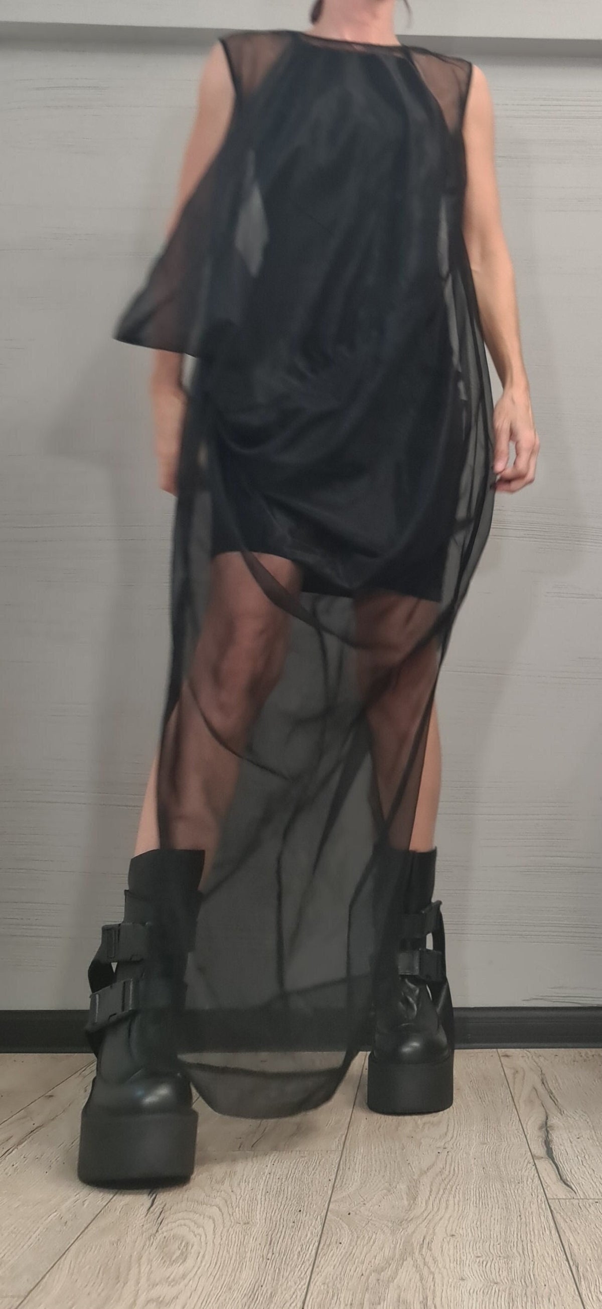 Black Cotton Mini Dress, Sheer Mesh Maxi Tunic, Layered Two-Piece Co-Ord Set, Plus Size
