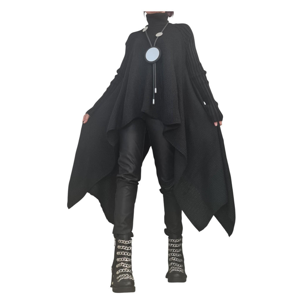 Black Gothic Asymmetric Knit Tunic, Oversized Long Sweater, Plus Size Top