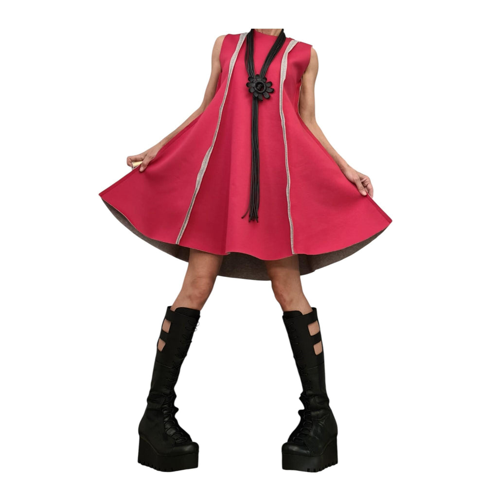 Reversible neoprene dress, two color sleeveless mini, flared silhouette, plus size women clothing