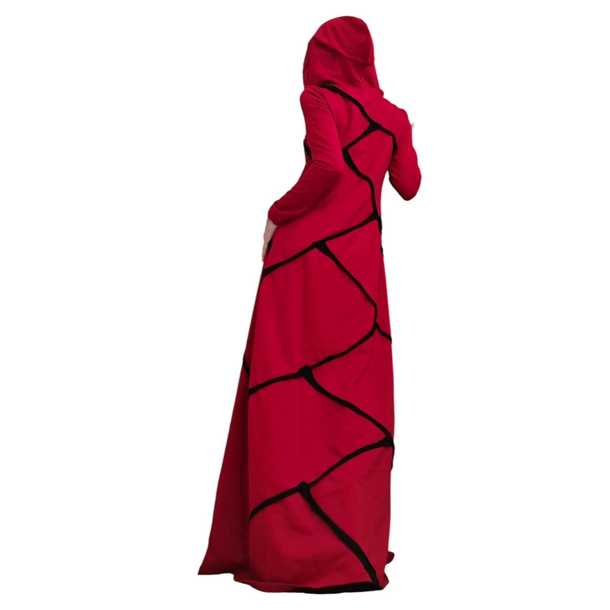 Long Hooded Red Cotton Dress, Plus Size Extravagant Gown