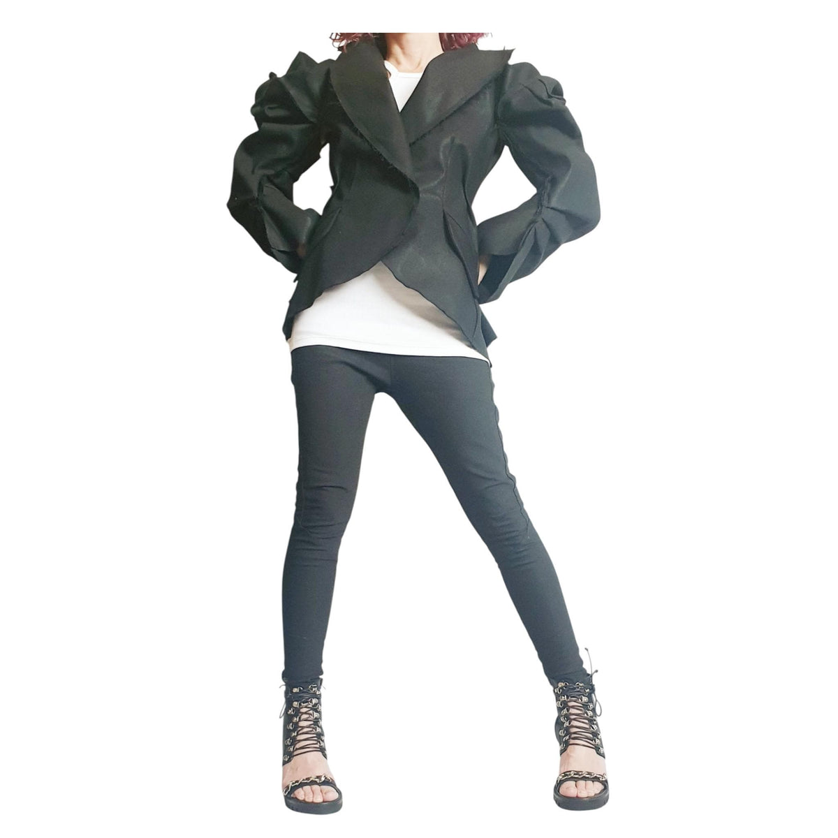Asymmetric Black Denim Avant Garde Blazer Jacket for Women, Futuristic Deconstructed Fitted Style