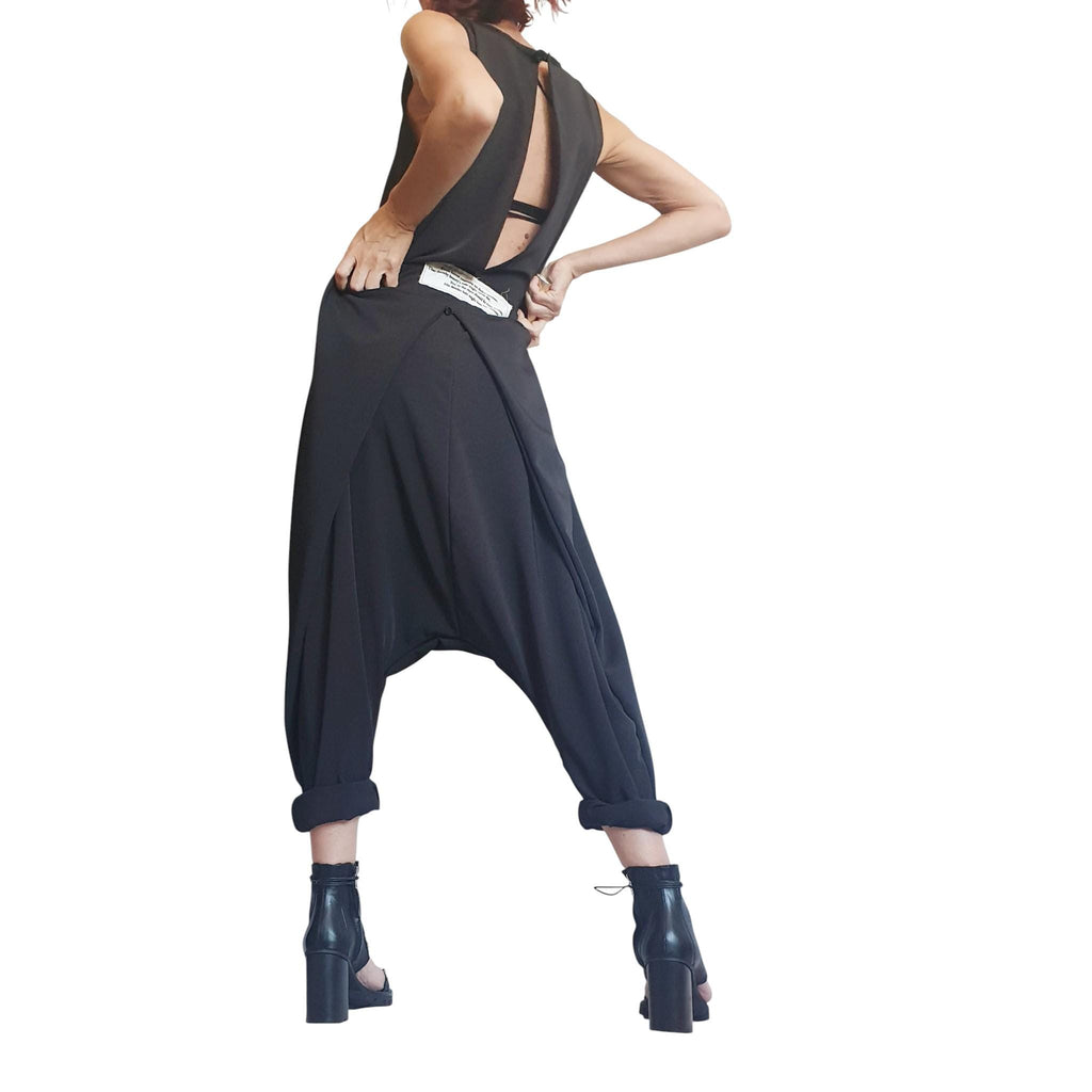 Black Asymmetric Wide Leg Jumpsuit | Sleeveless Harem Fit | Fashion for Women | Avant Garde Style