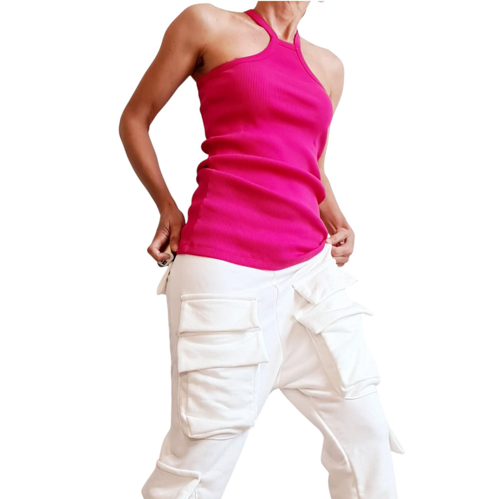 Hot Pink Ribbed Cotton Top | Sleeveless Summer Tank | Fuchsia Women’s Casual Top