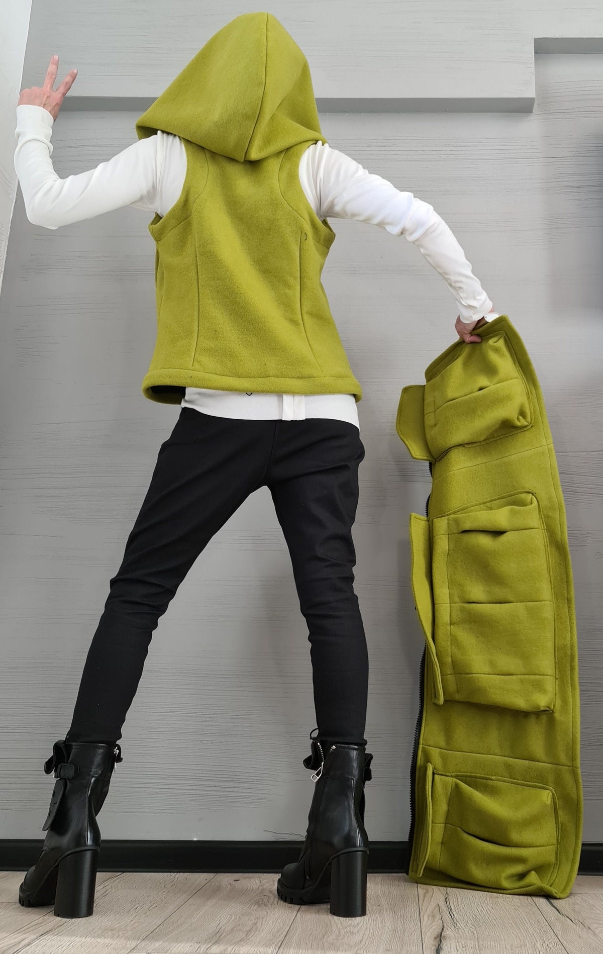 Hot Pink Convertible Hooded Vest, Detachable Cargo Pocket Panel, Long or Cropped, Plus Size