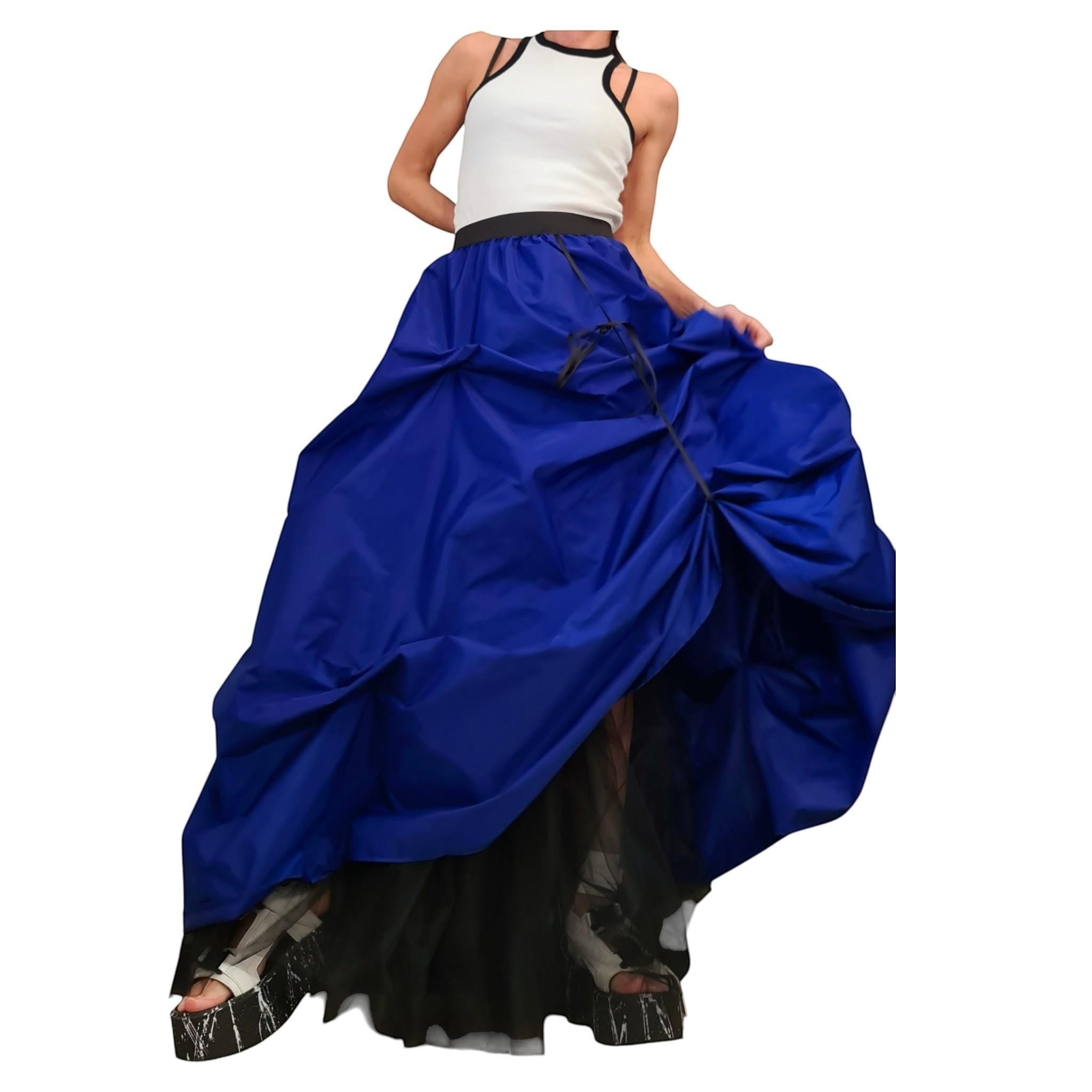 dreSSShoescode royal blue asymmetric tulle ball skirt with black underskirt and white halter top
