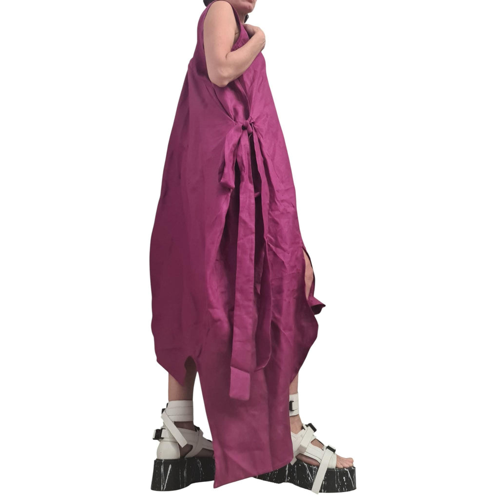 Plum Purple Linen Maxi Dress, Asymmetric Oversized Sleeveless Dress