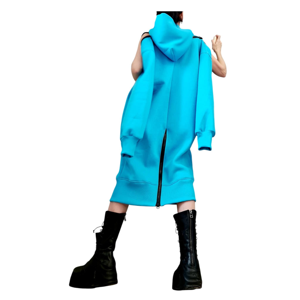 Baby Blue Sweatshirt Dress, Loose Hooded Tunic